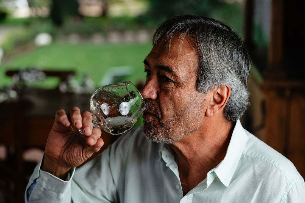 Sergio Vivanco tasting tequila at the distillery in Arandas