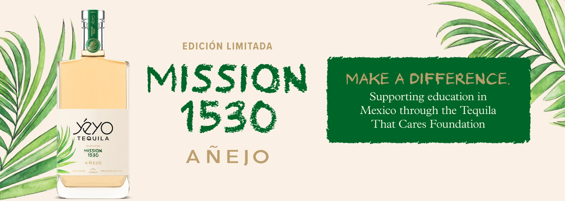 Original Mission 1530 campaign artwork featuring the limited Añejo bottle and Tequila That Cares Foundation partnership